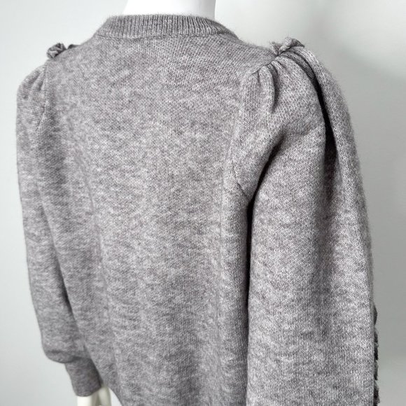 Anna Kay Wool-Blend Crewneck Ruffle Balloon Sleeve Sweater in Grey Women’s Sz M - Picture 13 of 15
